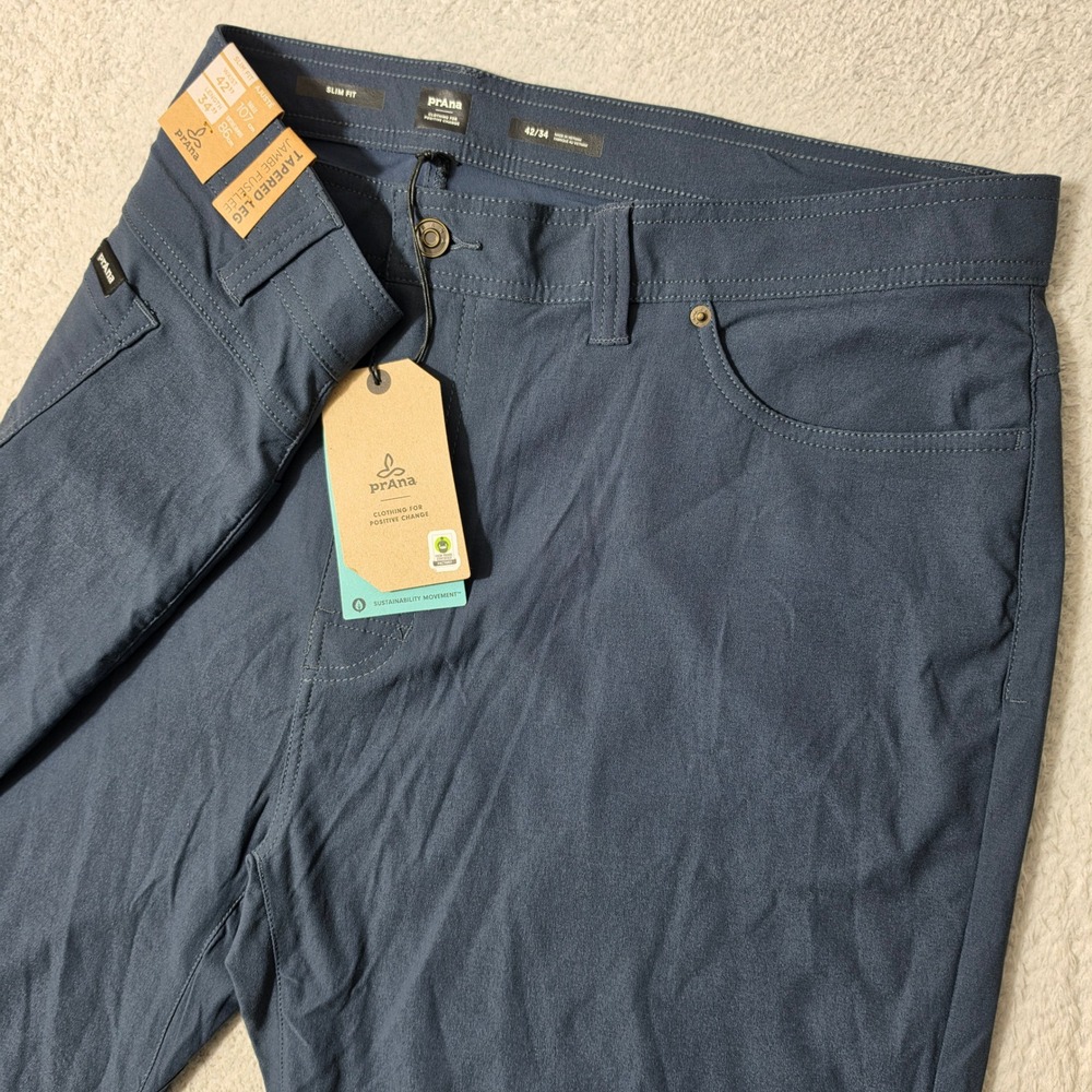 NEW Prana Brion Slim Pant II Mens 42/34 Stormy Night Blue Stretch Tapered Leg